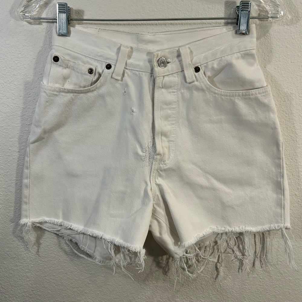 Levi’s 501 White Denim Shorts Button Fly Distressed Cutoff Size 5 S
